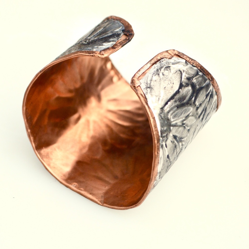 Sunflower Wide Cuff Solid Copper Silver Bracelet Boho Rustic Gladiator Spartan - Picture 6 of 14